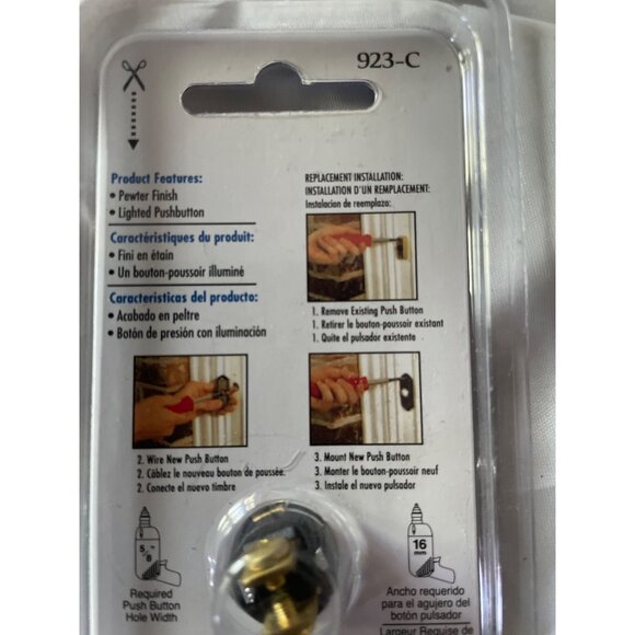 Heath/Zenith Wired Lighted Pewter Finish Doorbell Push Button 923-C - Picture 4 of 15